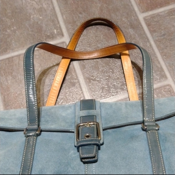 Coach vintage suede blue leather bag satchel tote - Picture 2 of 9